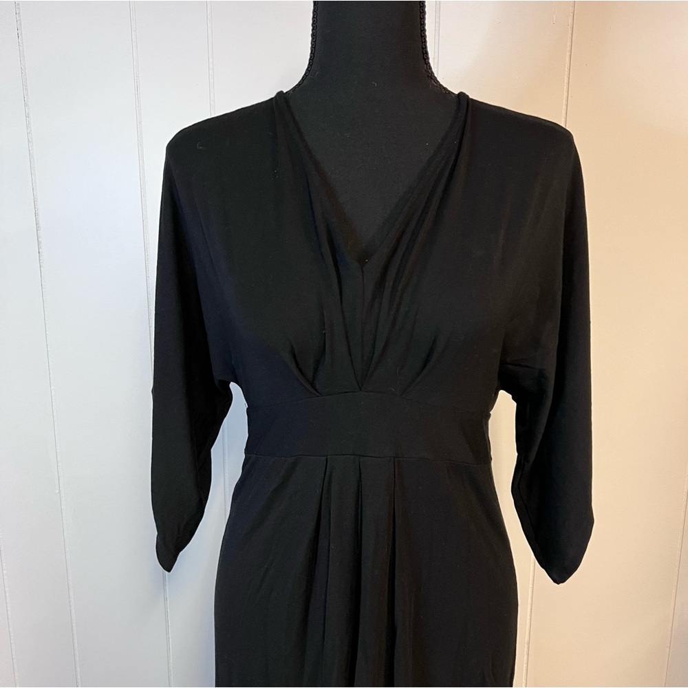 Short Sleeve Black Maternity Dress with slits on arm sleeves. Ingrid and Isabel
